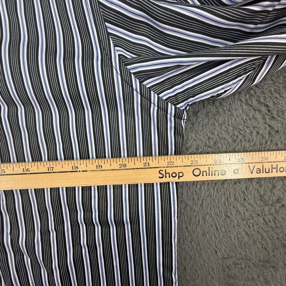 Bugatchi Button Up Shirt Mens L Black Blue Striped Shaped Fit Long Sleeve - Picture 8 of 9